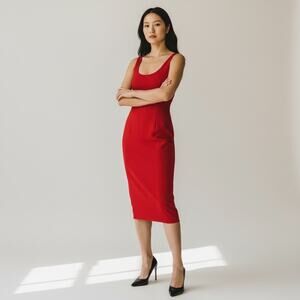 Andrea Polizzi for Rex Lester Vintage Elegant Red Midi Dress with Slit 8 Women’s